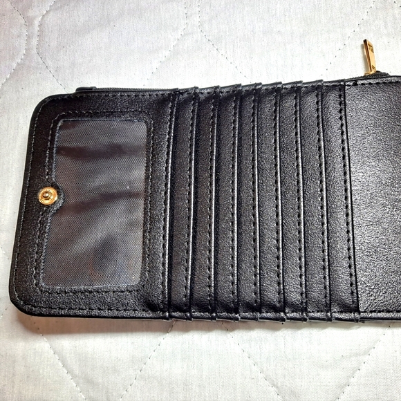 Tong Guang Purse Wallet 19 Credit Card Holder & 2 Zip Pockets Black/Gold Women's - Picture 5 of 8